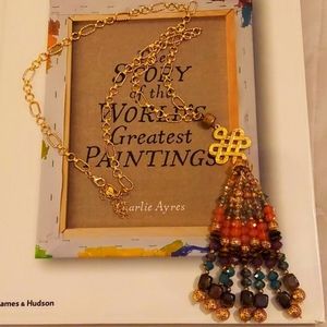 Gold chain necklace with beaded tassel